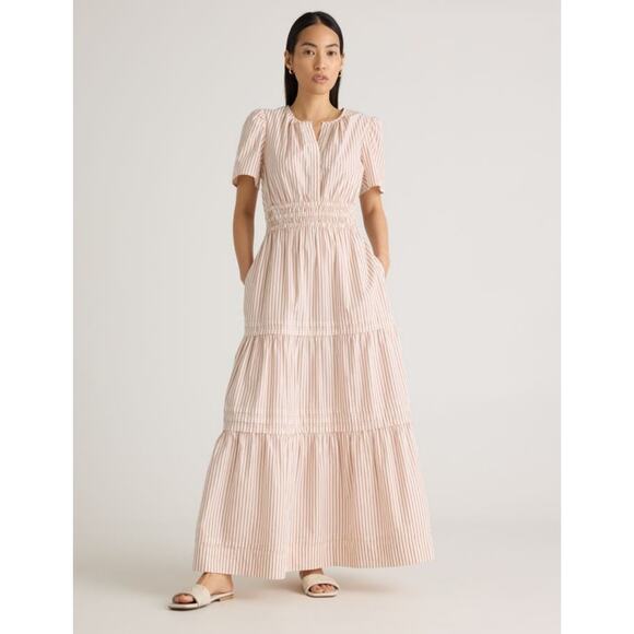 Quince Dresses & Skirts - Quince Short Sleeve Tiered Cotton Maxi Dress Womens XL Terracotta Stripe Pockets